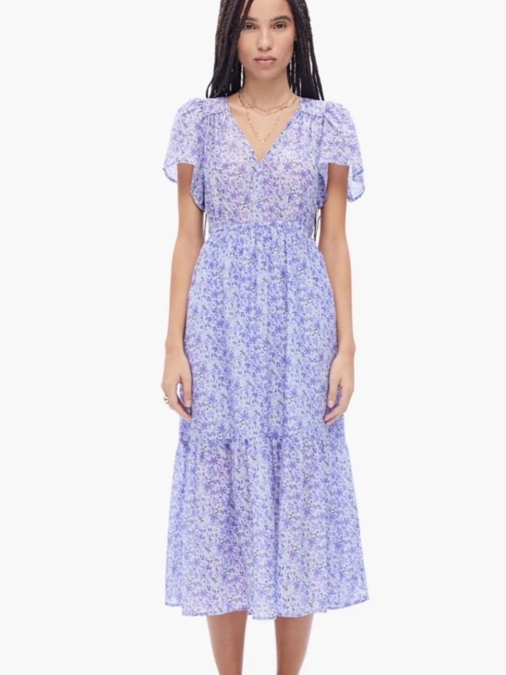 Xirena Alessa Midi Dress Periwinkle Floral Silk Cotton Size S